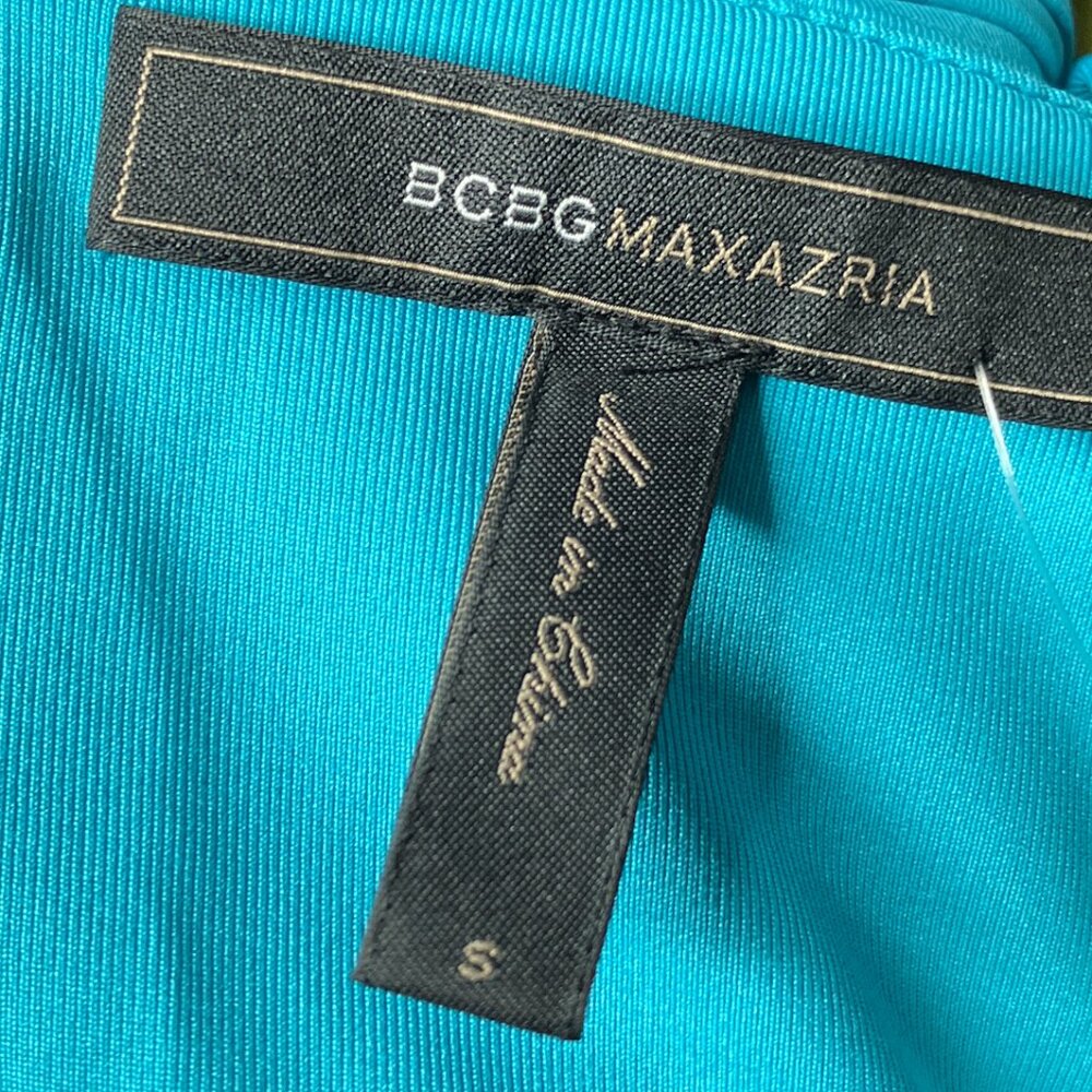 New BCBG MAXAZRIA Small S Cyan Blue Stretch Jersey Draped Pleated Cocktail Dress - Picture 7 of 9